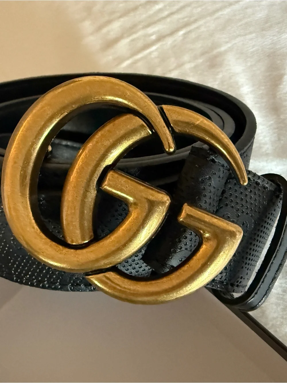 Black Leather Belt with Gold Double-G Buckle 130 cm 50” Across New w/ Box